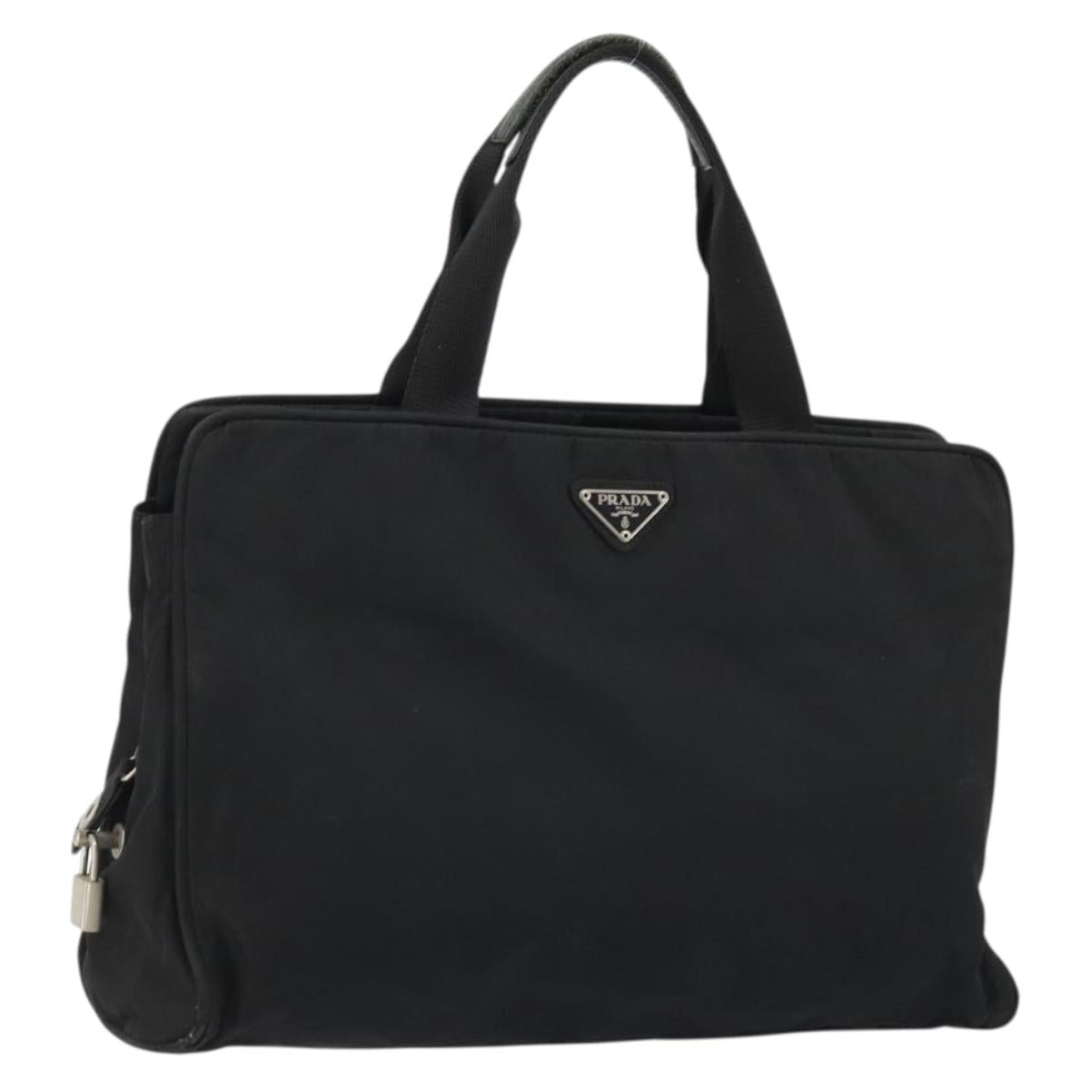 PRADA Hand Bag Nylon Black Silver Auth 175692