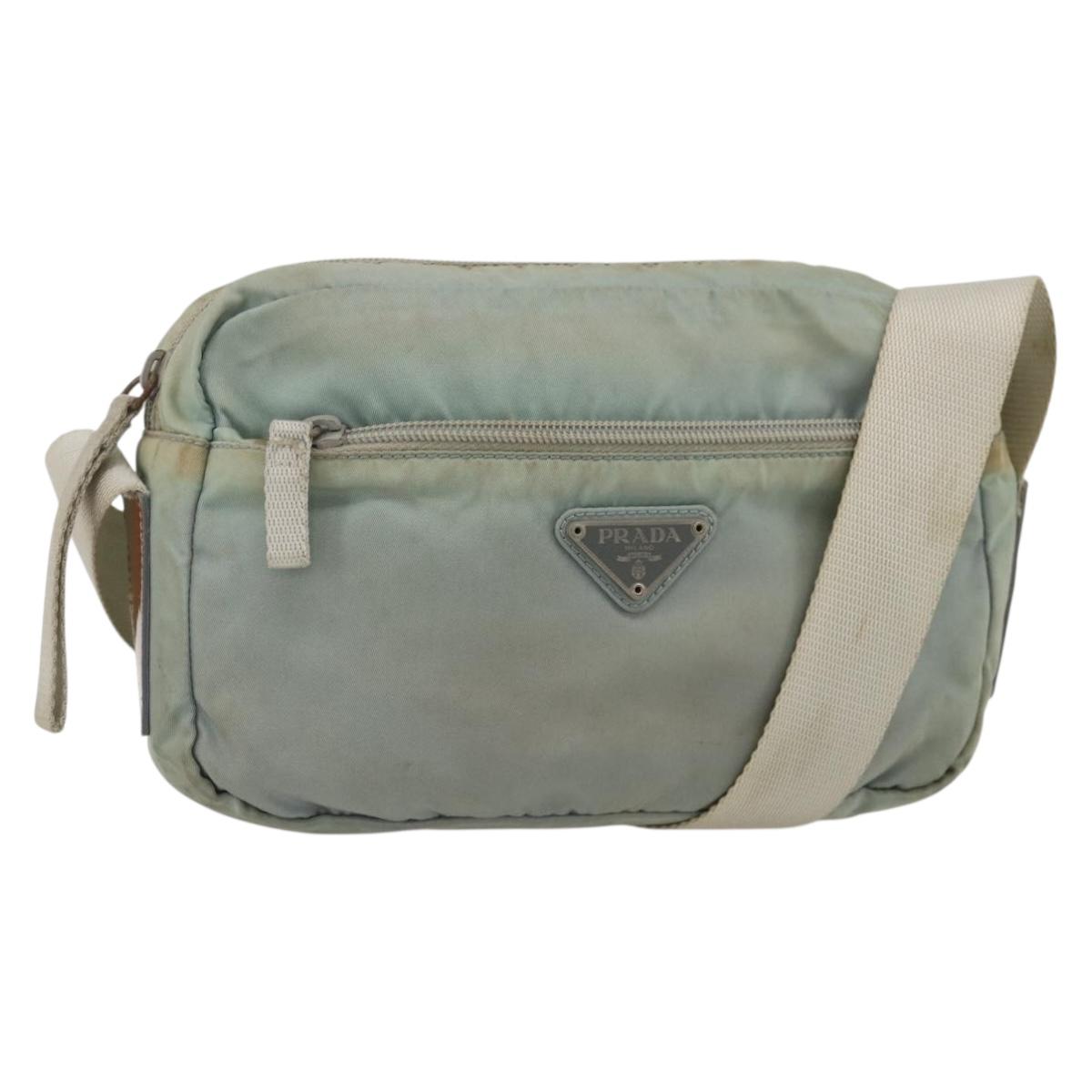 PRADA Shoulder Bag Nylon Light Blue Silver Auth 175693