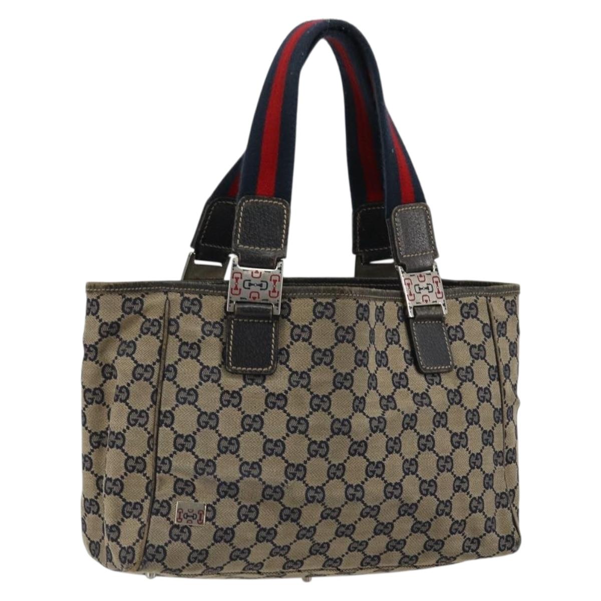 GUCCI GG Canvas Sherry Line Hand Bag Red Navy 145810 Auth 175695