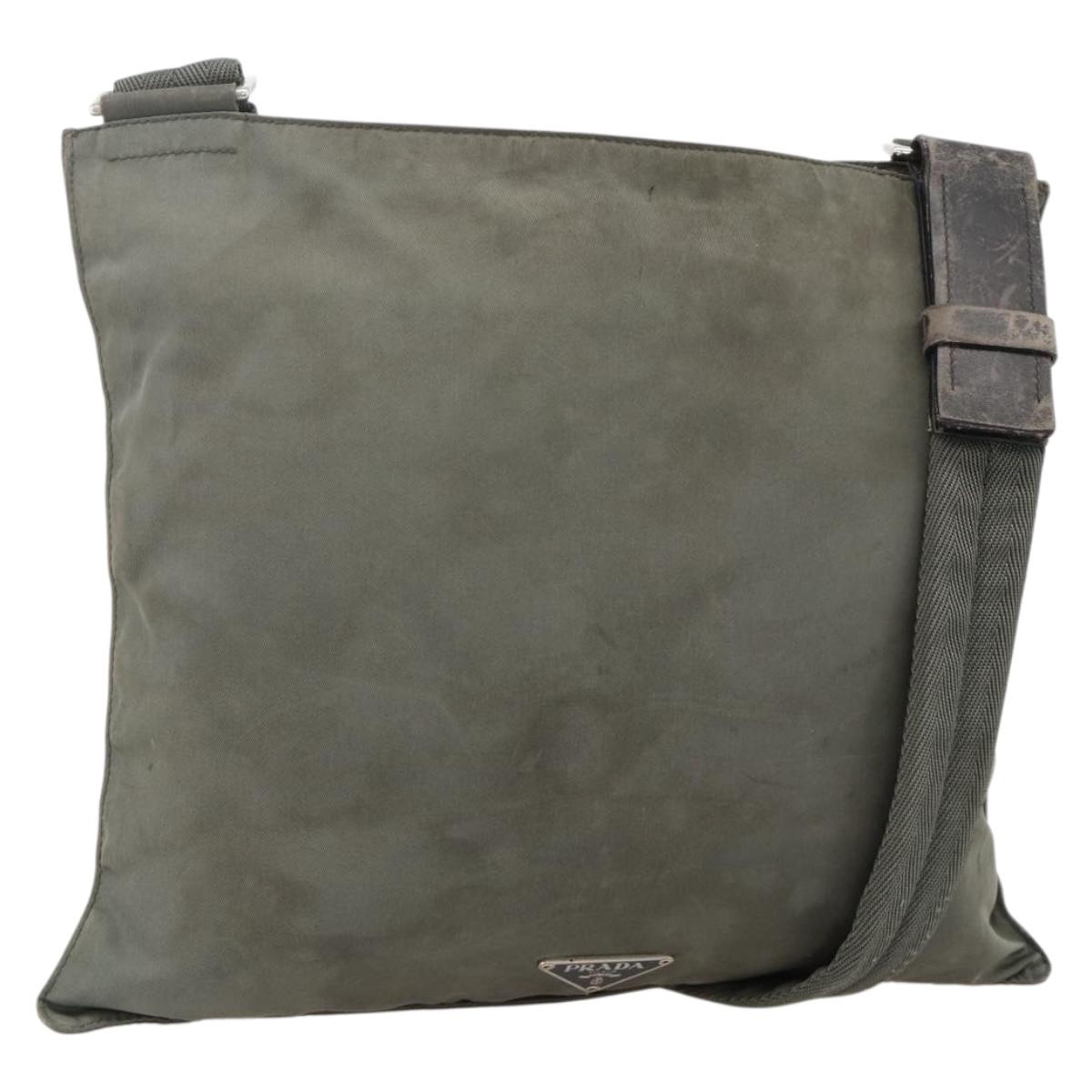 PRADA Shoulder Bag Nylon Gray Silver Auth 175700