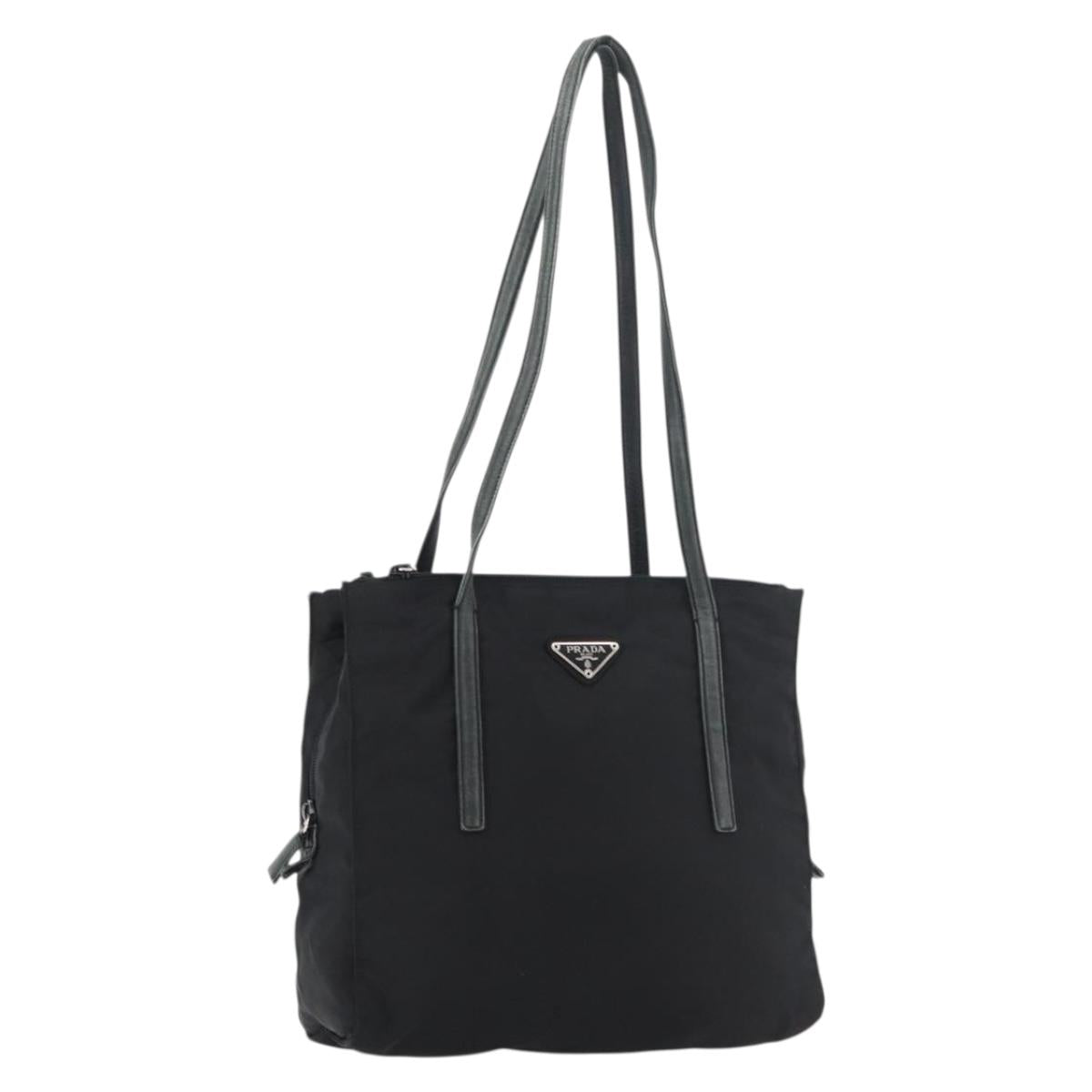 PRADA Tote Bag Nylon Black Silver Auth 175704