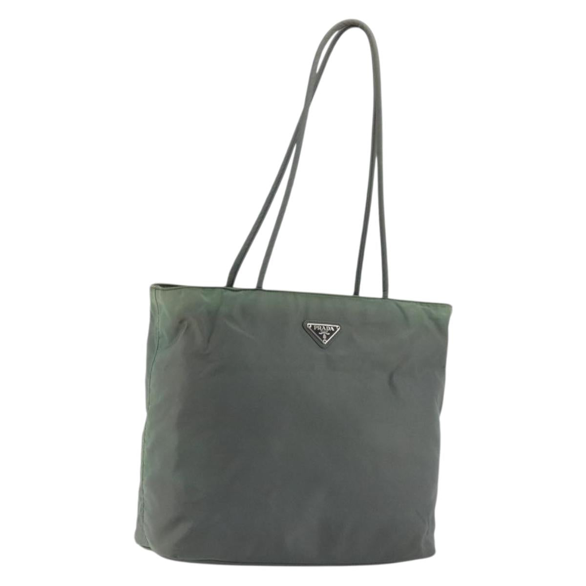 PRADA Tote Bag Nylon Green Silver Auth 175705