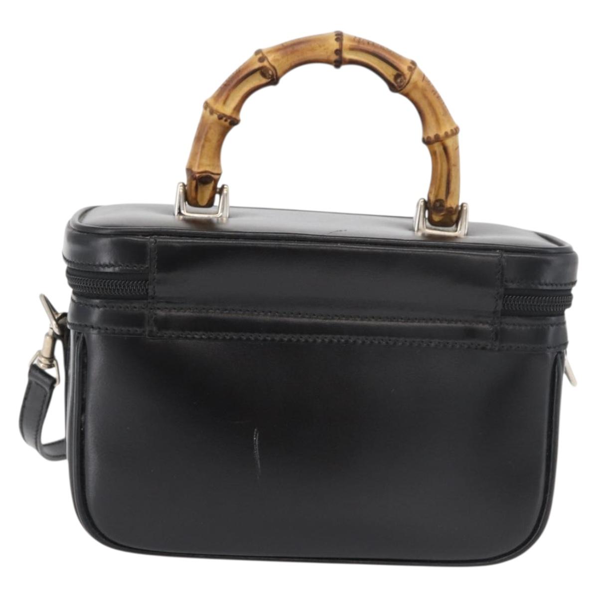 GUCCI Bamboo Vanity Hand Bag Leather 2way Black Silver Auth 175718