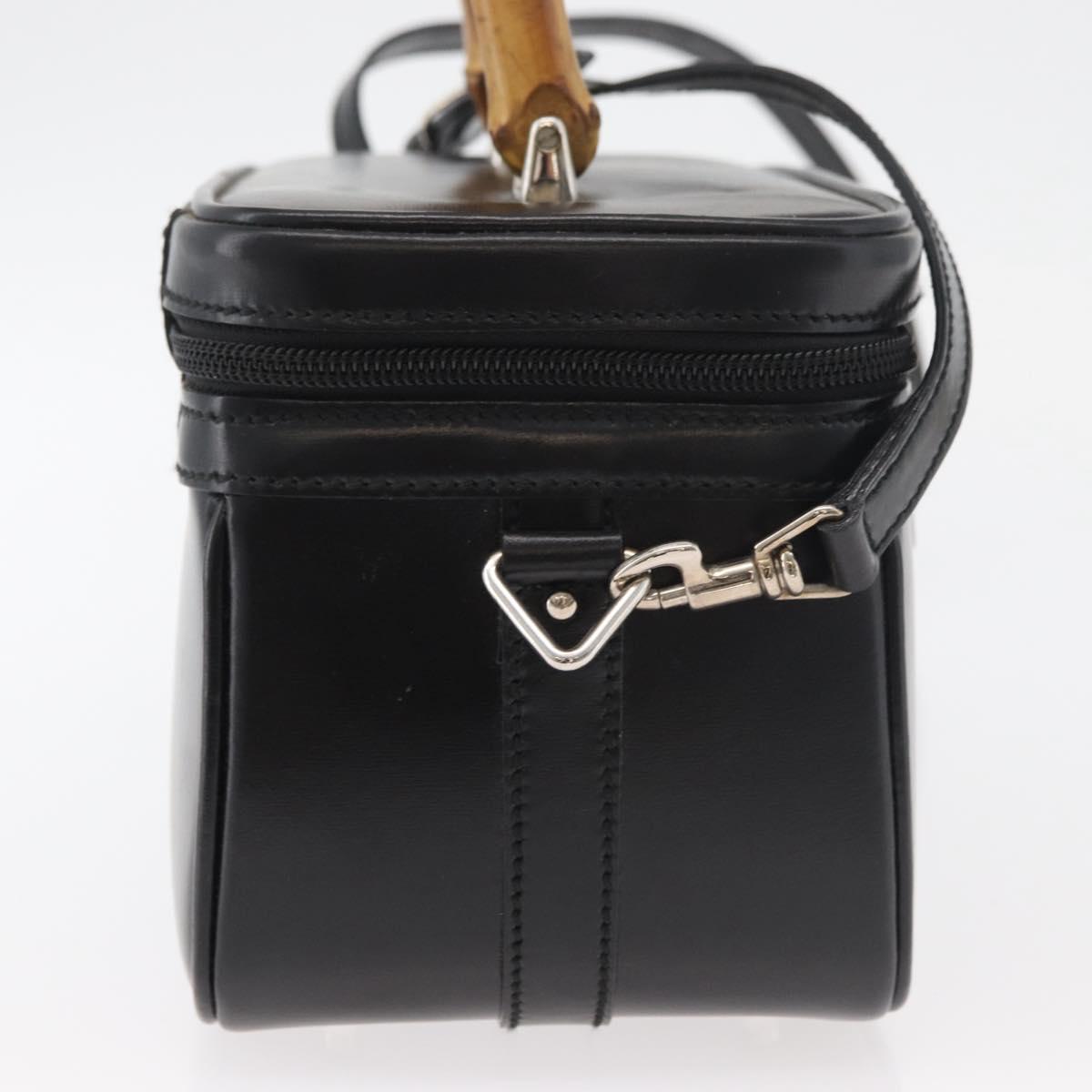 GUCCI Bamboo Vanity Hand Bag Leather 2way Black Silver Auth 175718