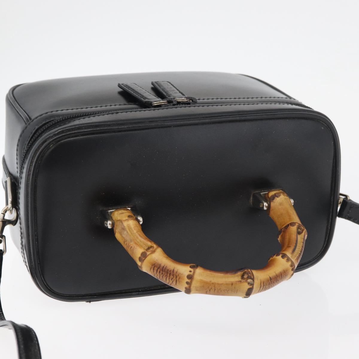 GUCCI Bamboo Vanity Hand Bag Leather 2way Black Silver Auth 175718