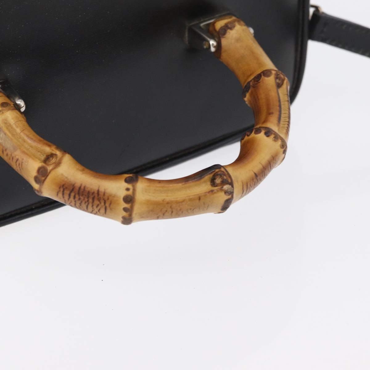 GUCCI Bamboo Vanity Hand Bag Leather 2way Black Silver Auth 175718