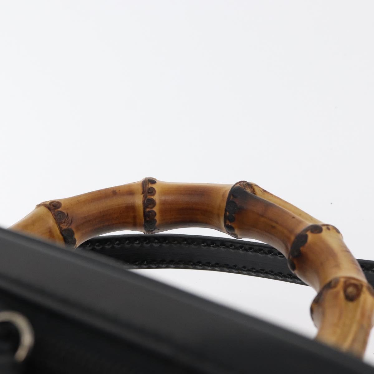 GUCCI Bamboo Vanity Hand Bag Leather 2way Black Silver Auth 175718