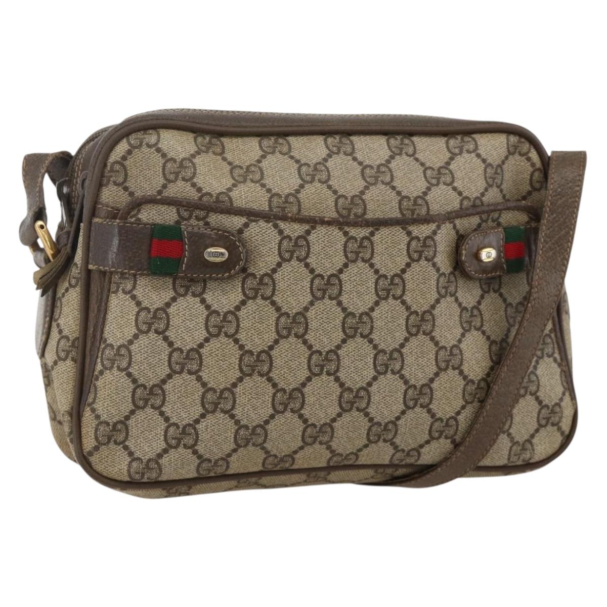 GUCCI GG Supreme Web Sherry Line Shoulder Bag PVC Beige 66 02 049 Auth 175721