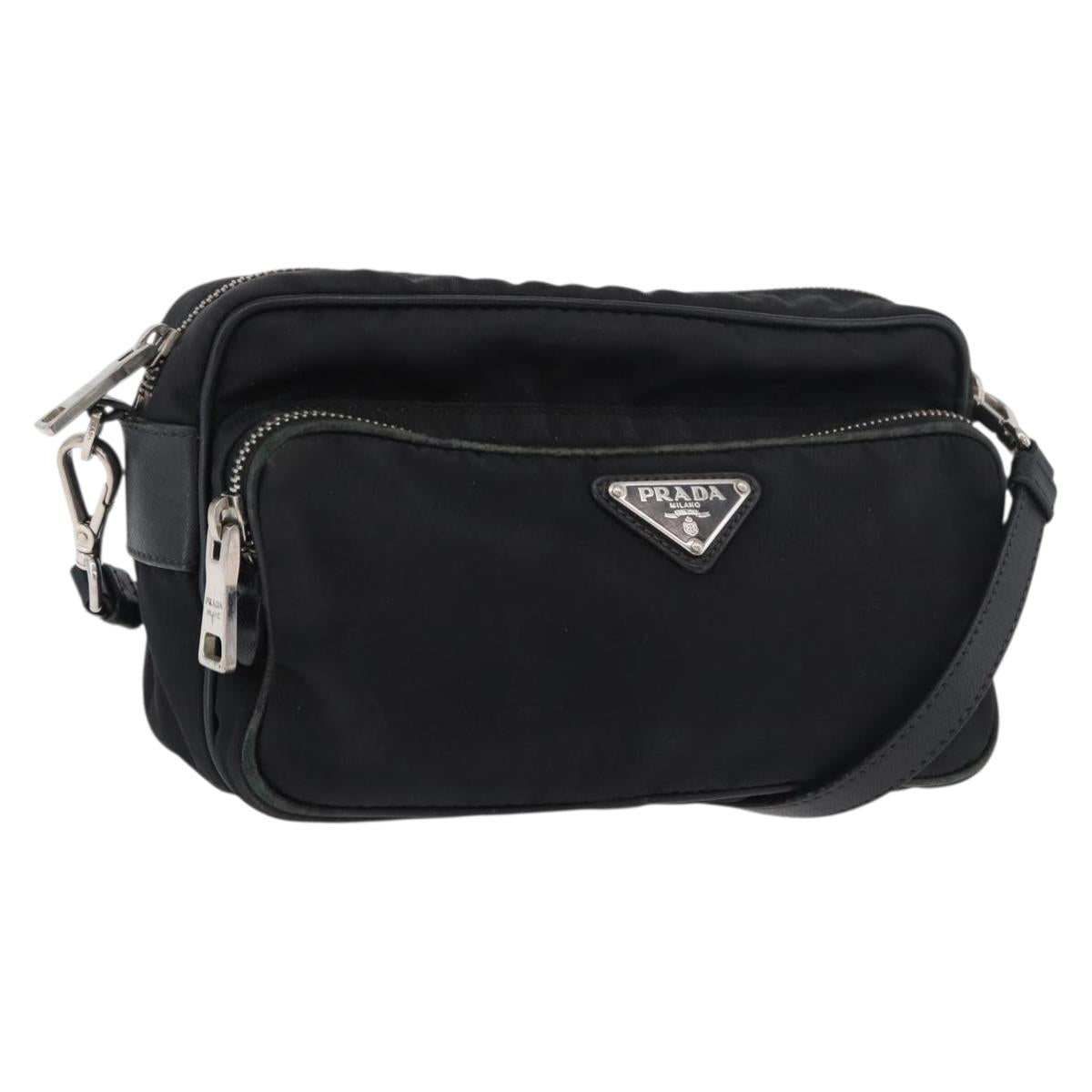PRADA Shoulder Bag Nylon Black Silver Auth 175723