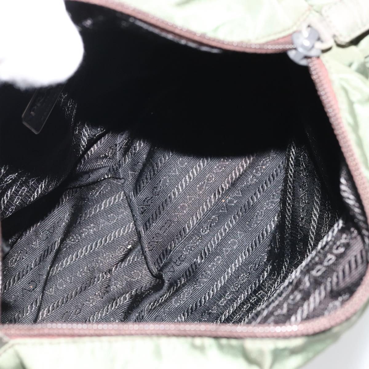 PRADA Hand Bag Nylon Khaki Silver Auth 175731