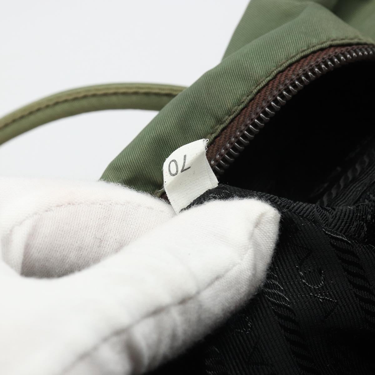 PRADA Hand Bag Nylon Khaki Silver Auth 175731
