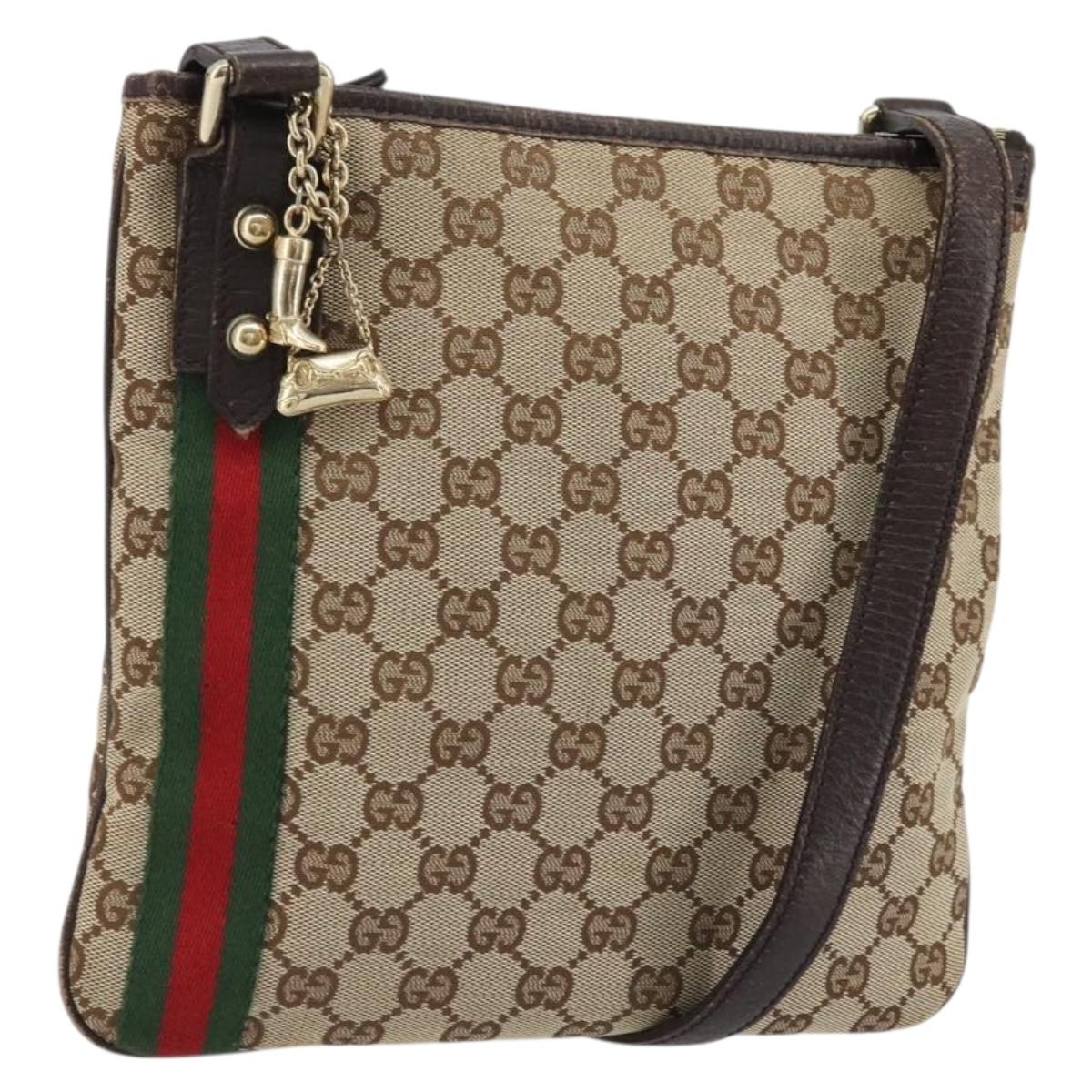 GUCCI GG Canvas Web Sherry Line Shoulder Bag Beige Red Green 144388 Auth 175734