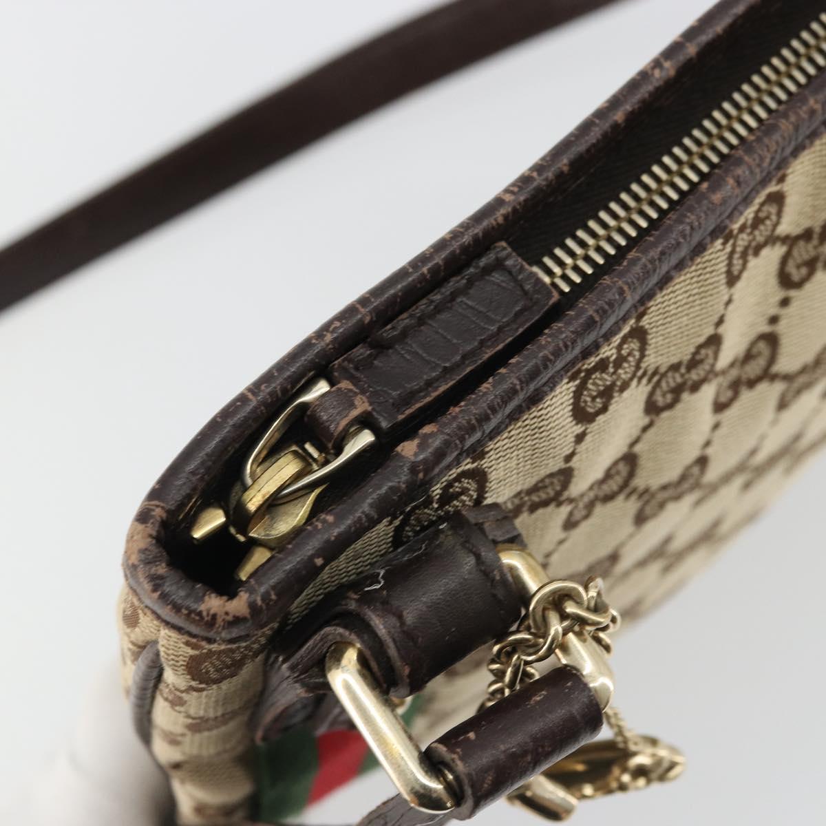 GUCCI GG Canvas Web Sherry Line Shoulder Bag Beige Red Green 144388 Auth 175734
