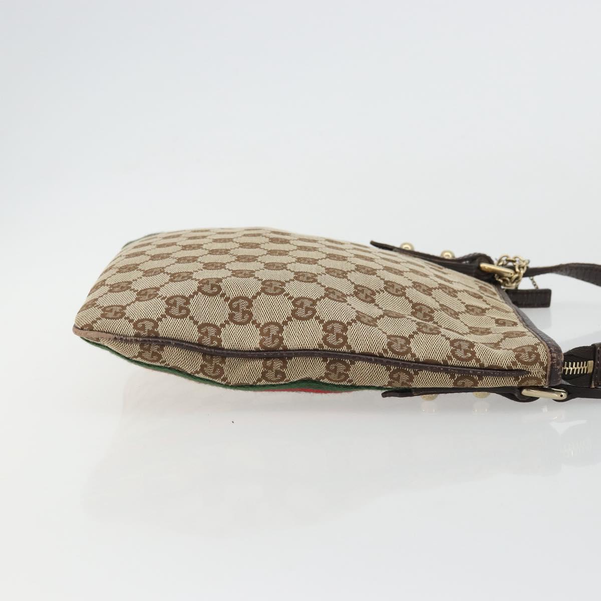 GUCCI GG Canvas Web Sherry Line Shoulder Bag Beige Red Green 144388 Auth 175734