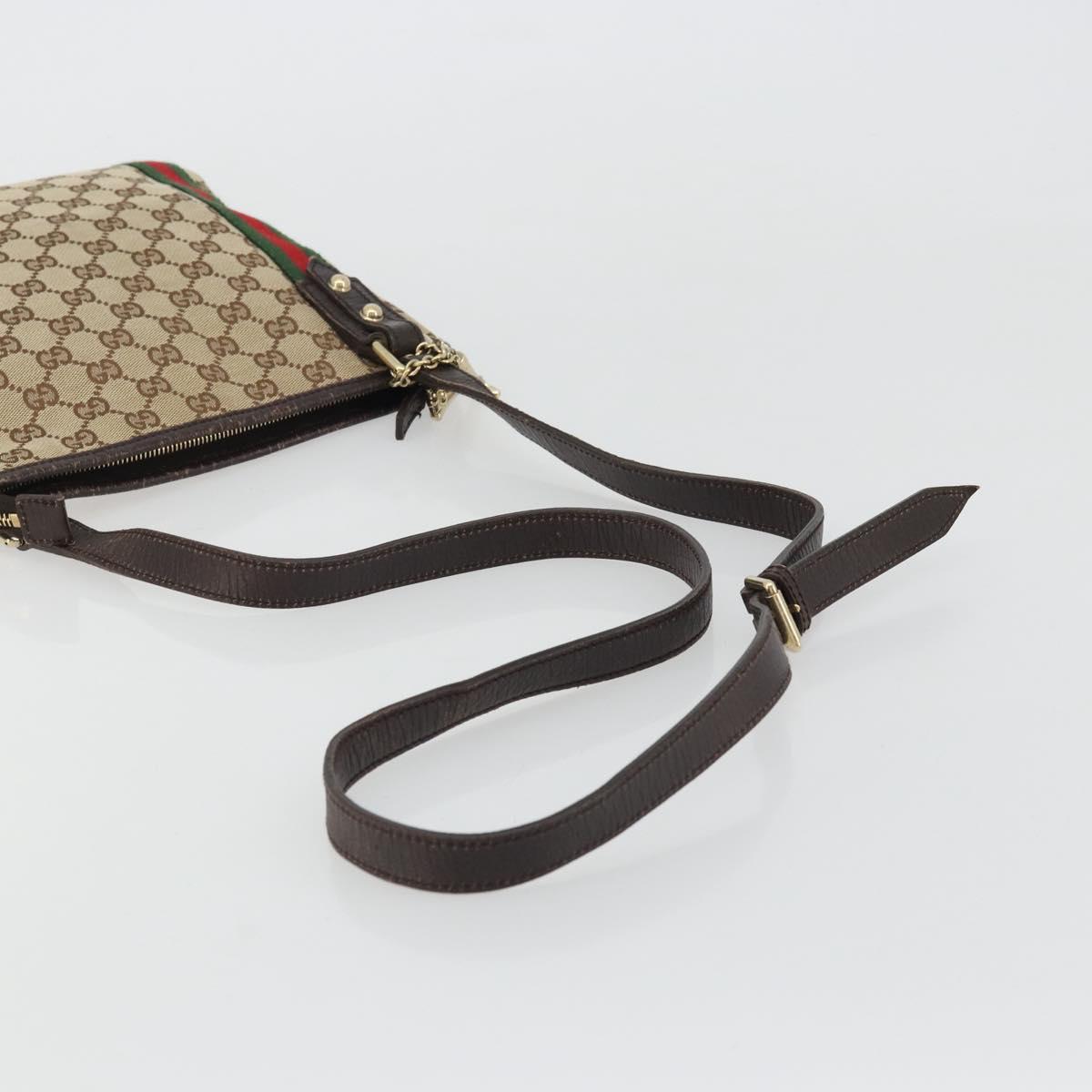 GUCCI GG Canvas Web Sherry Line Shoulder Bag Beige Red Green 144388 Auth 175734