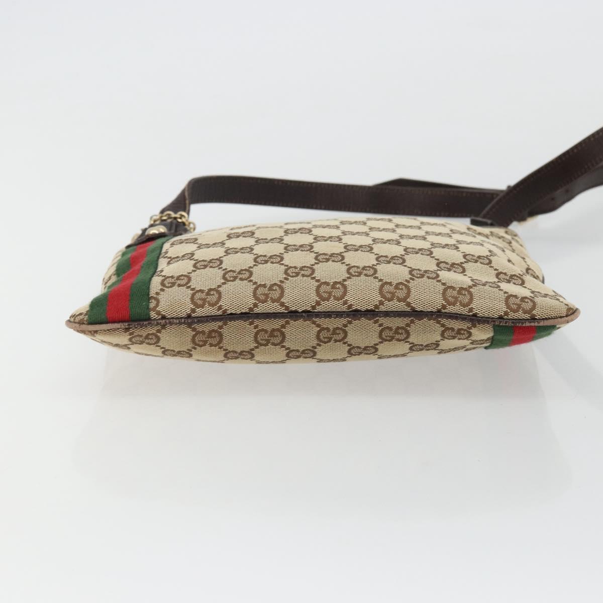GUCCI GG Canvas Web Sherry Line Shoulder Bag Beige Red Green 144388 Auth 175734