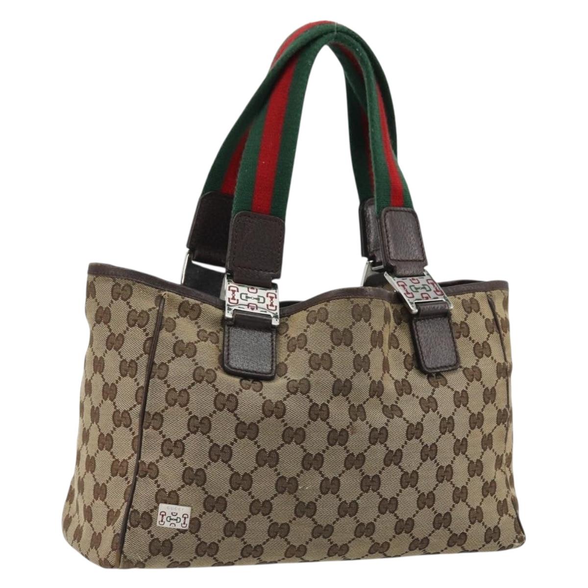 GUCCI GG Canvas Web Sherry Line Hand Bag Beige Red Green 145810 Auth 175735