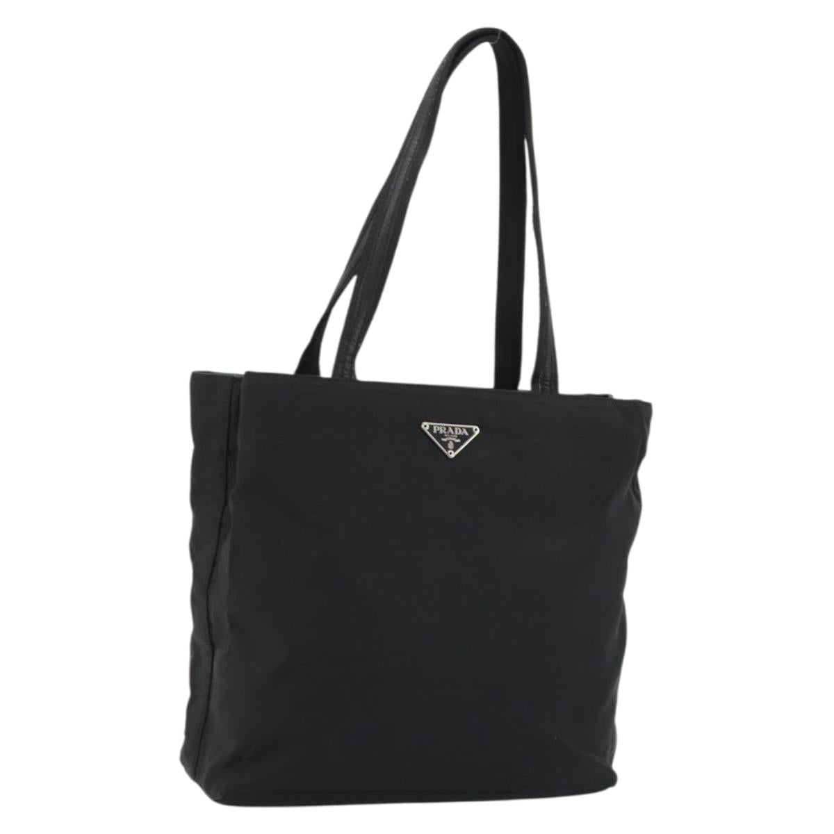 PRADA Tote Bag Nylon Black Silver Auth 175739
