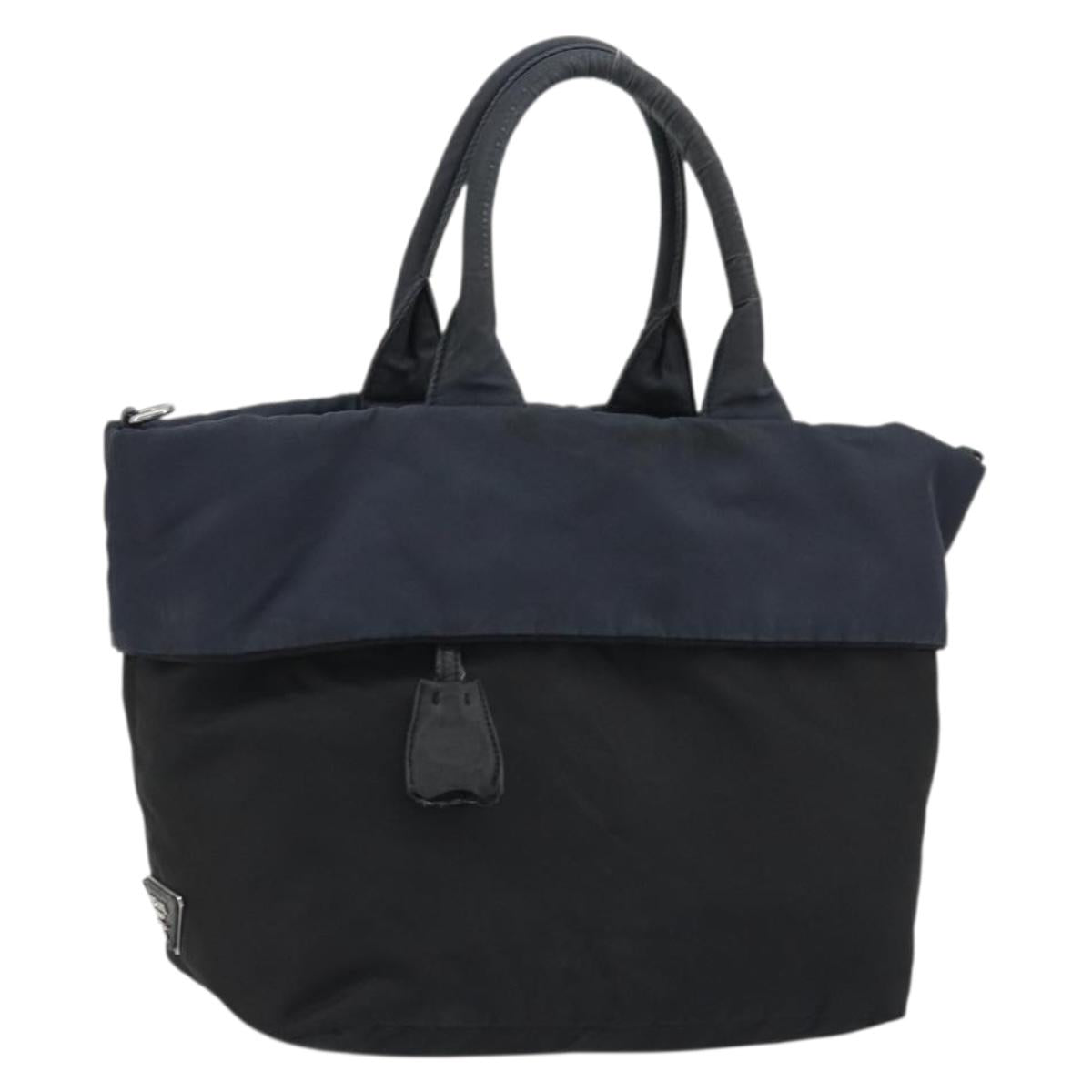 PRADA Hand Bag Nylon Black Silver Auth 175740