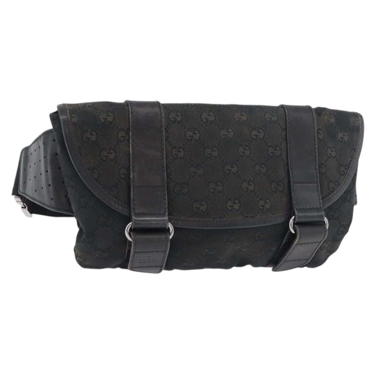 GUCCI GG Canvas Waist bag Black Silver 145851 Auth 175742