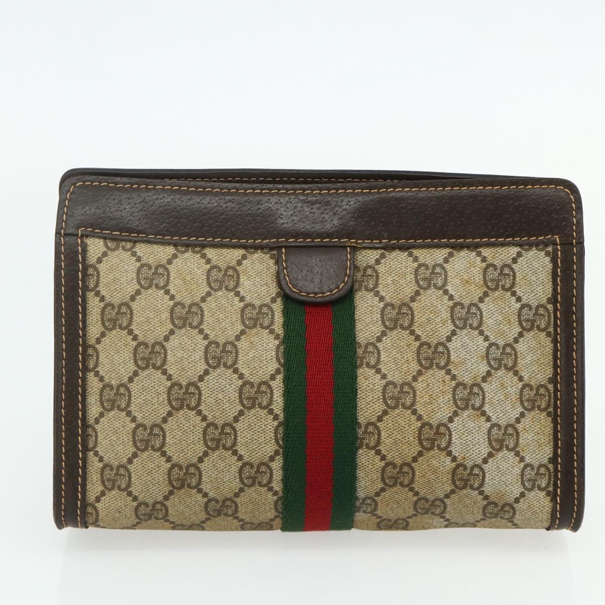GUCCI GG Supreme Web Sherry Line Bag Leather PVC 3 Set Beige Brown Auth 175753