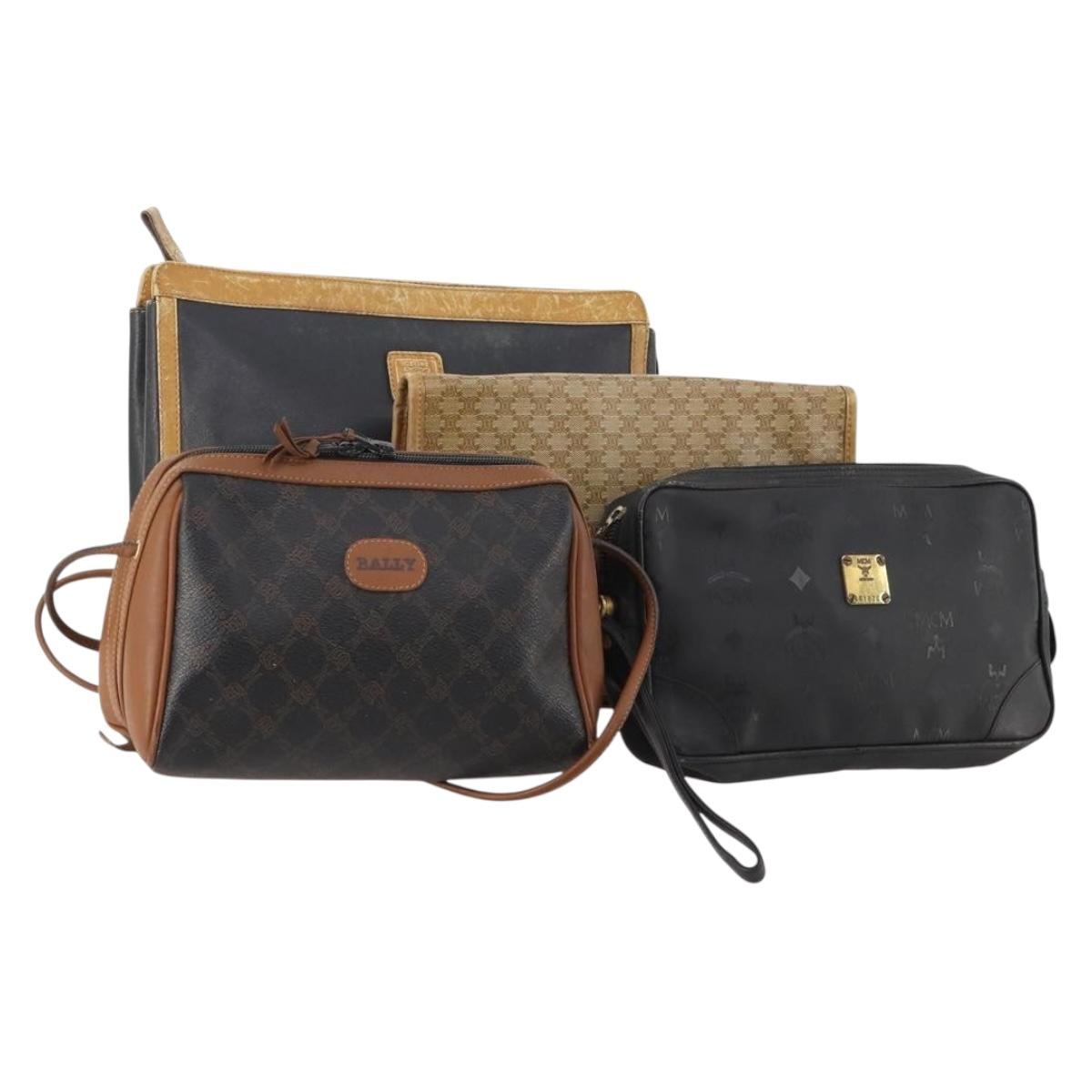 BALLY Celine MCM Macadam Canvas Vicetos Bag Leather 4 Set Black Auth 175754