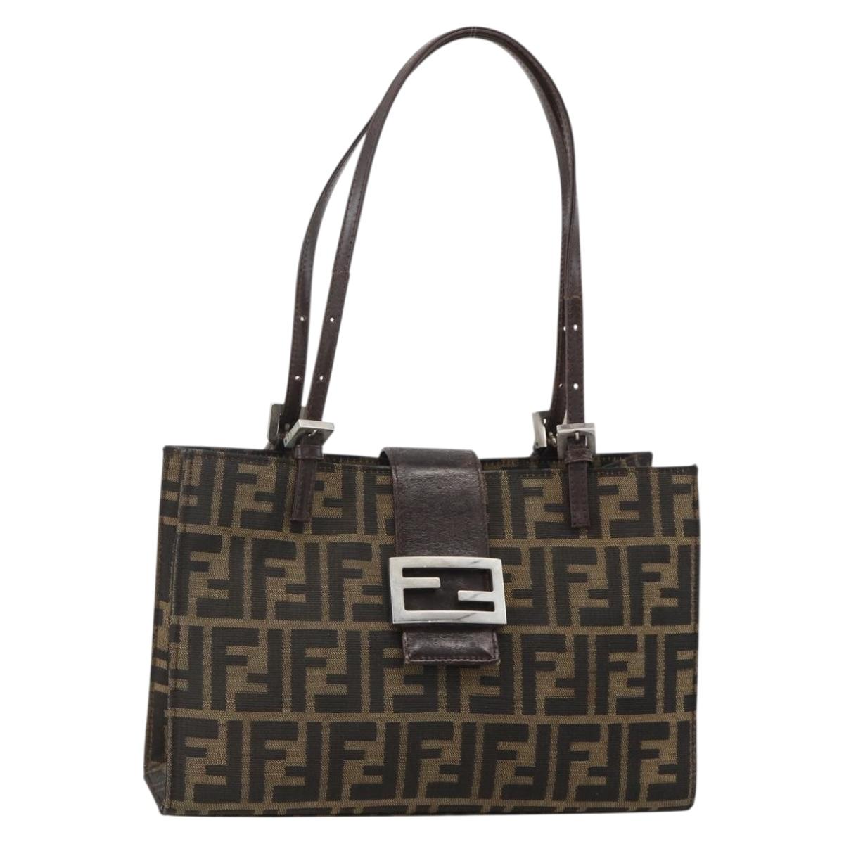 FENDI Zucca Canvas Mamma Baguette Shoulder Bag Brown Black Auth 175781