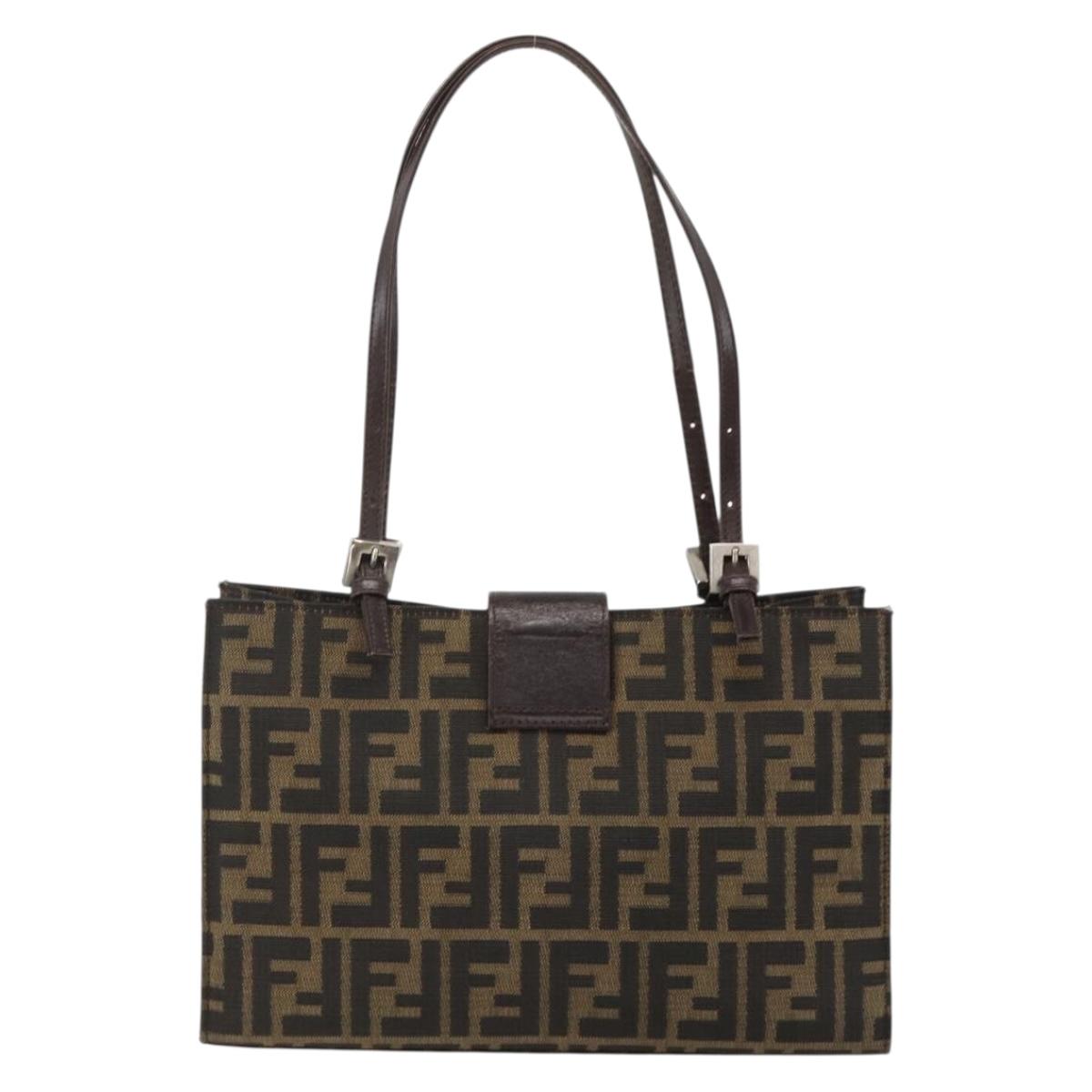 FENDI Zucca Canvas Mamma Baguette Shoulder Bag Brown Black Auth 175781