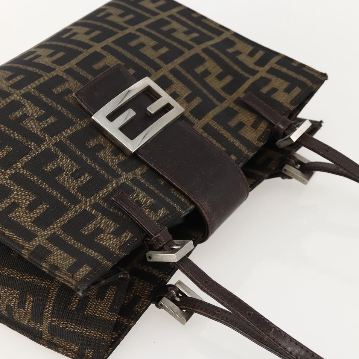 FENDI Zucca Canvas Mamma Baguette Shoulder Bag Brown Black Auth 175781