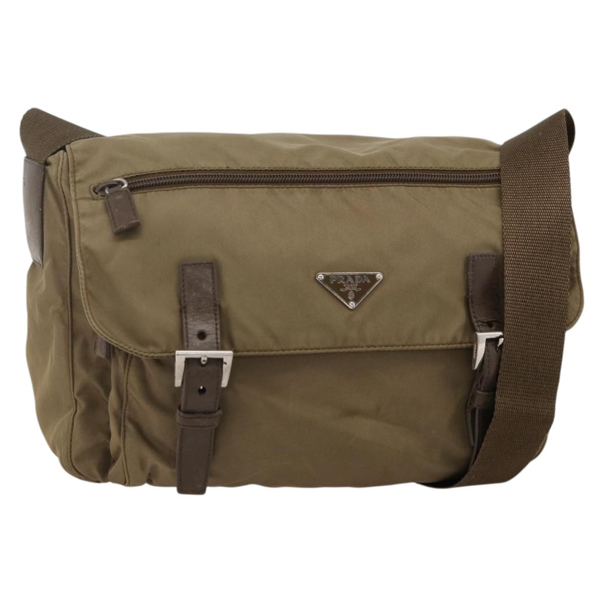 PRADA Shoulder Bag Nylon Beige Silver Auth 175788
