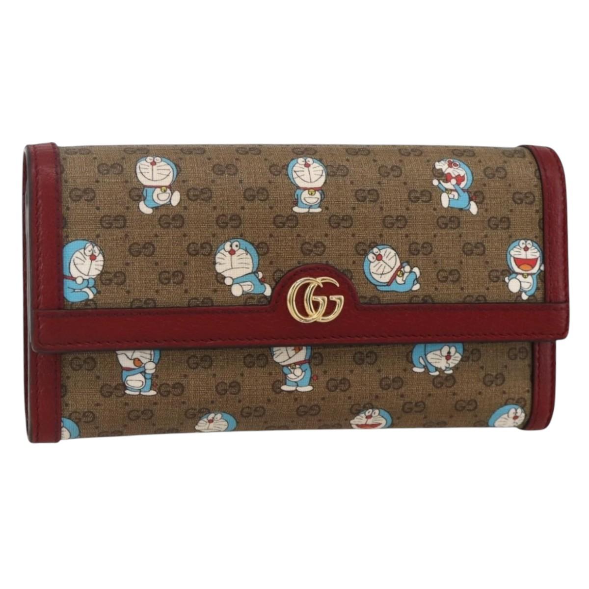 GUCCI Micro GG Supreme Doraemon Long Wallet PVC Beige Gold 647786 Auth 175793A