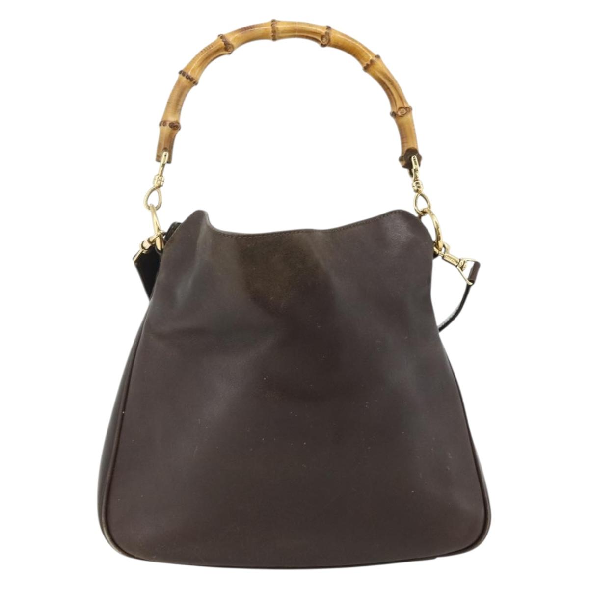 GUCCI Bamboo Hand Bag Leather 2way Brown Gold 001 1998 1638 Auth 175794