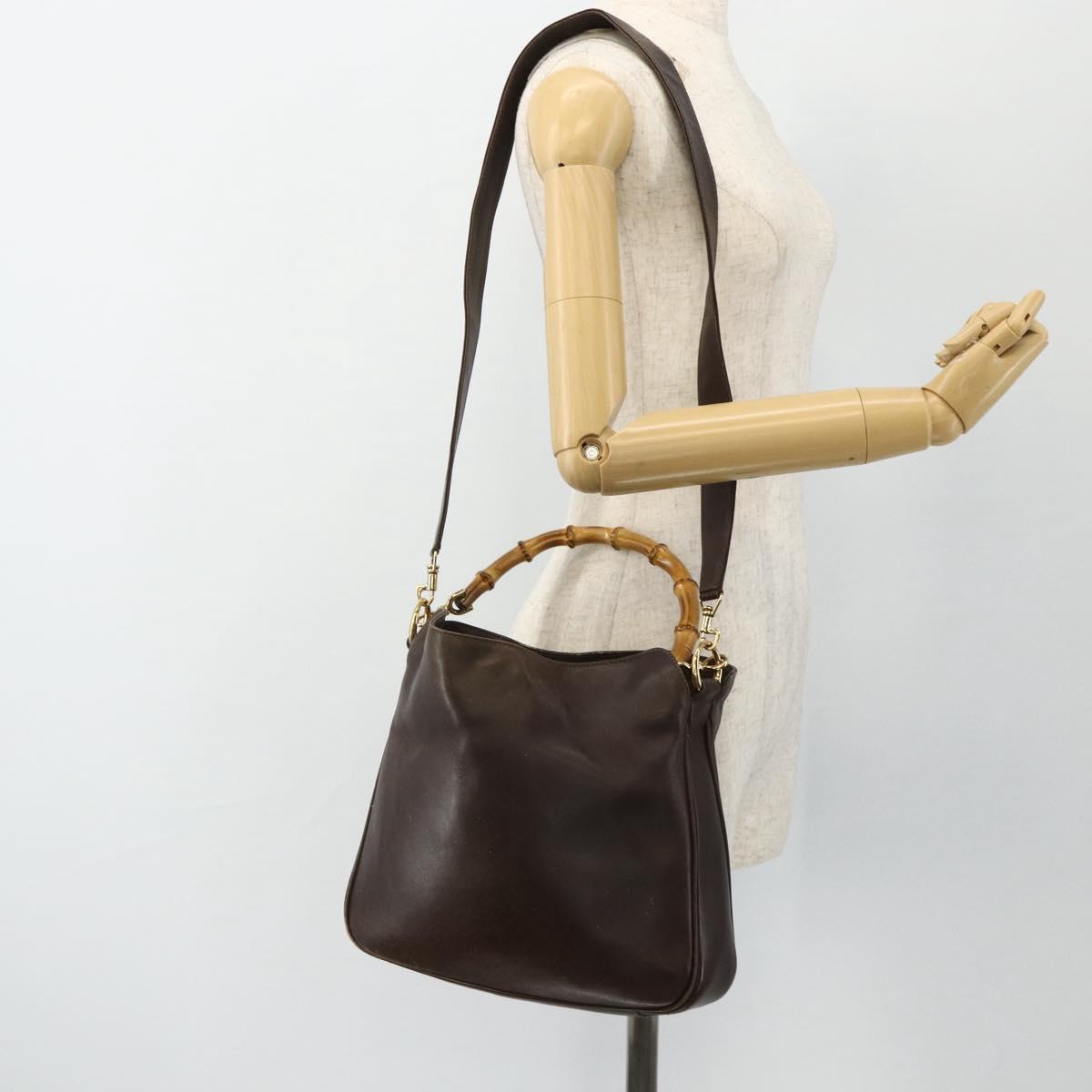 GUCCI Bamboo Hand Bag Leather 2way Brown Gold 001 1998 1638 Auth 175794