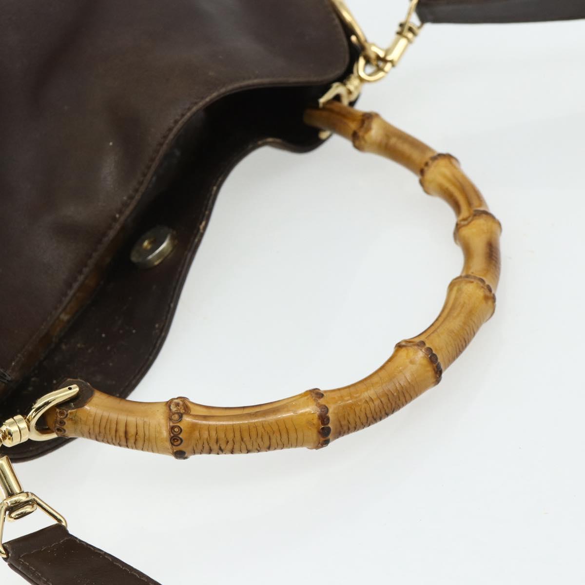 GUCCI Bamboo Hand Bag Leather 2way Brown Gold 001 1998 1638 Auth 175794
