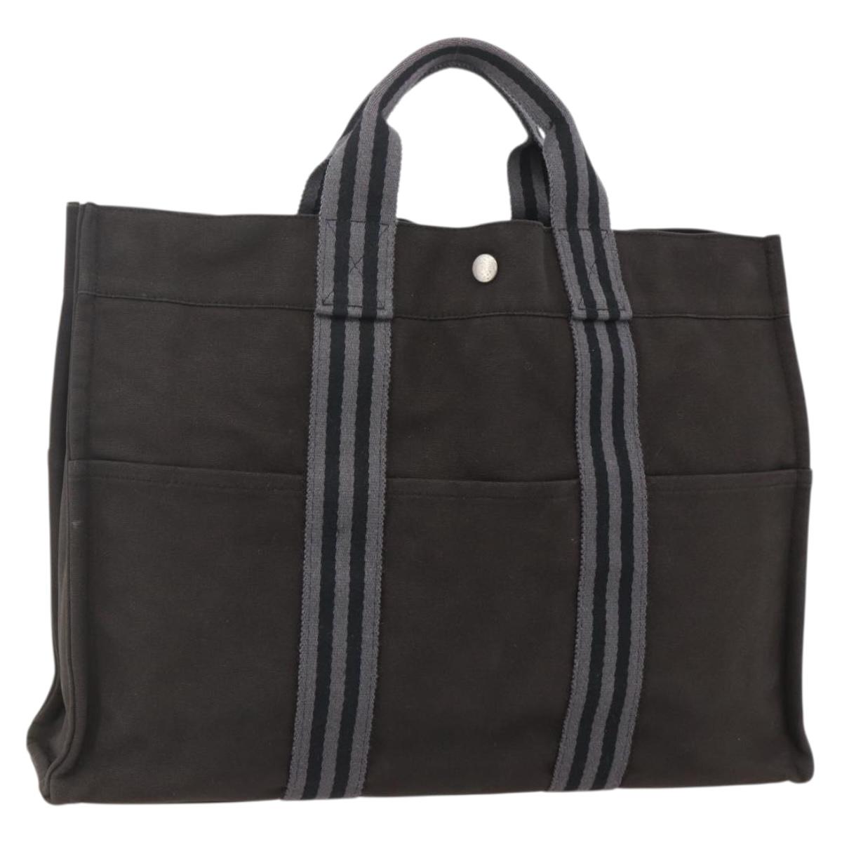 HERMES Fourre Tout MM Tote Bag Canvas Black Auth 175796A
