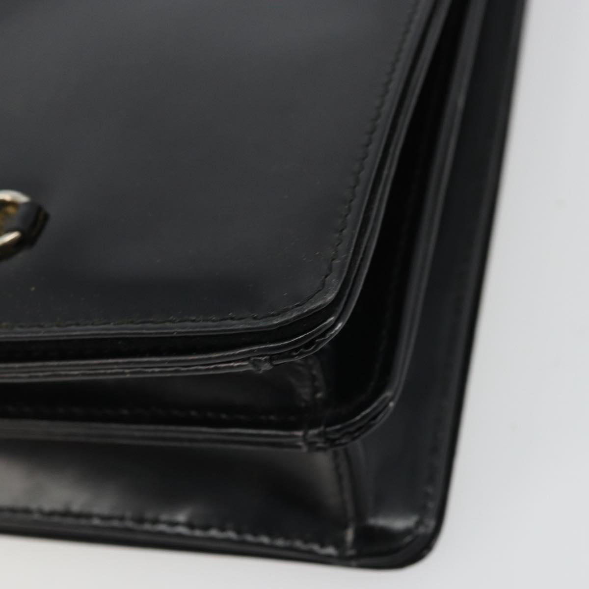 GUCCI Horsebit Shoulder Bag Patent leather Black Silver Auth 175800