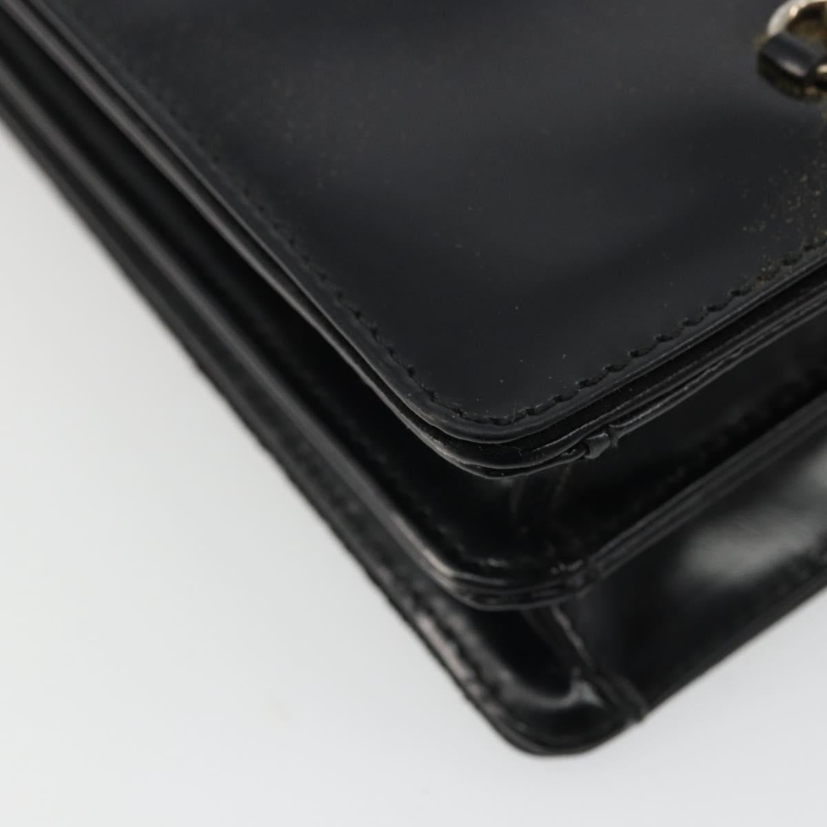 GUCCI Horsebit Shoulder Bag Patent leather Black Silver Auth 175800