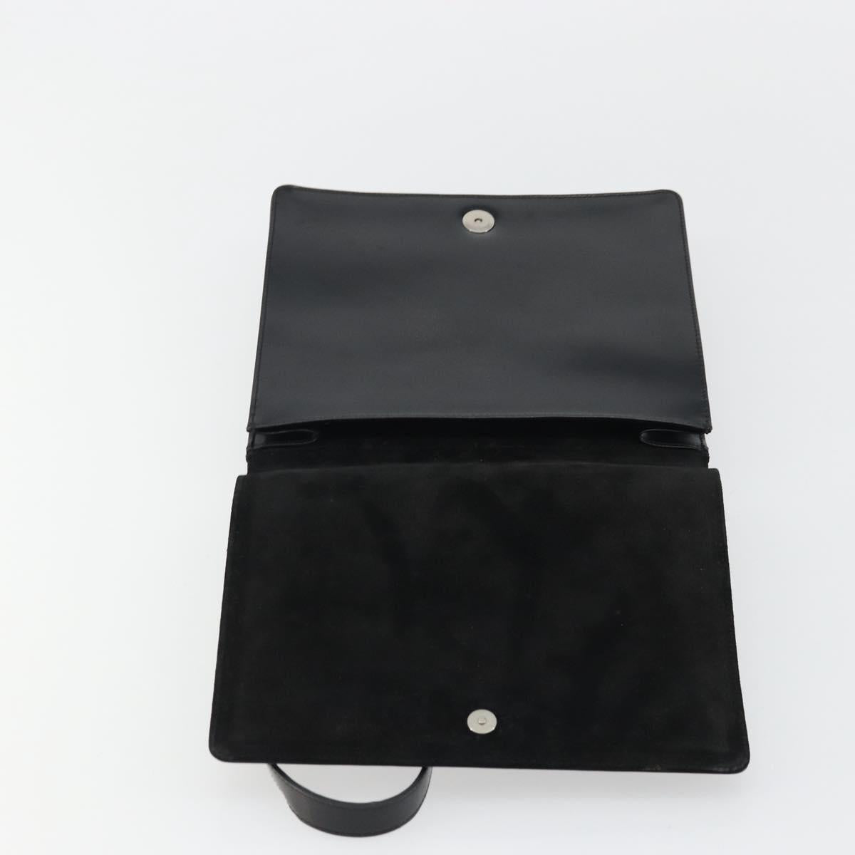GUCCI Horsebit Shoulder Bag Patent leather Black Silver Auth 175800