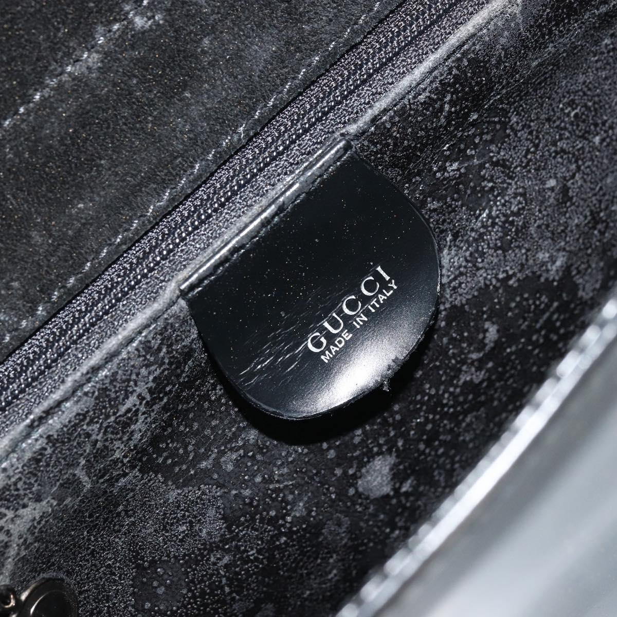 GUCCI Horsebit Shoulder Bag Patent leather Black Silver Auth 175800