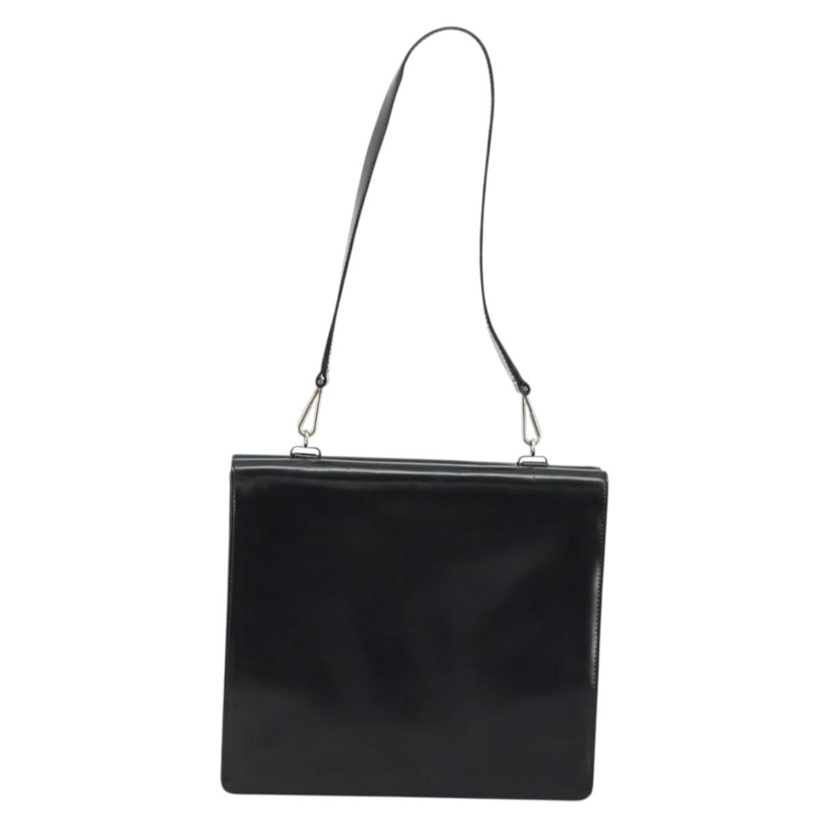 GUCCI Horsebit Shoulder Bag Patent leather Black Silver Auth 175800