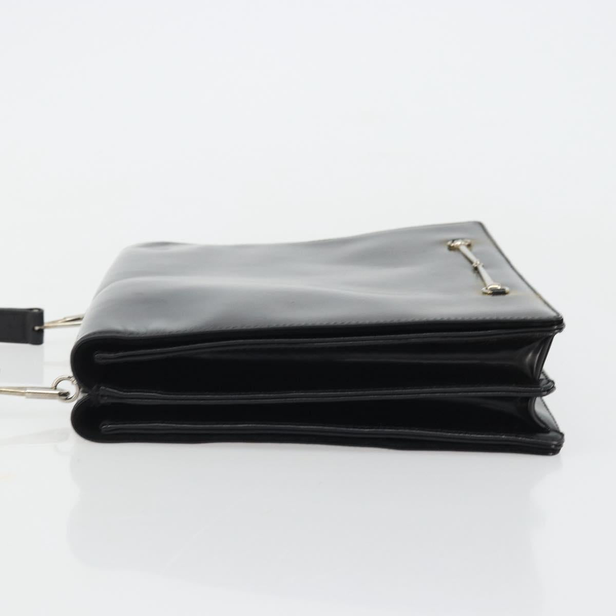 GUCCI Horsebit Shoulder Bag Patent leather Black Silver Auth 175800