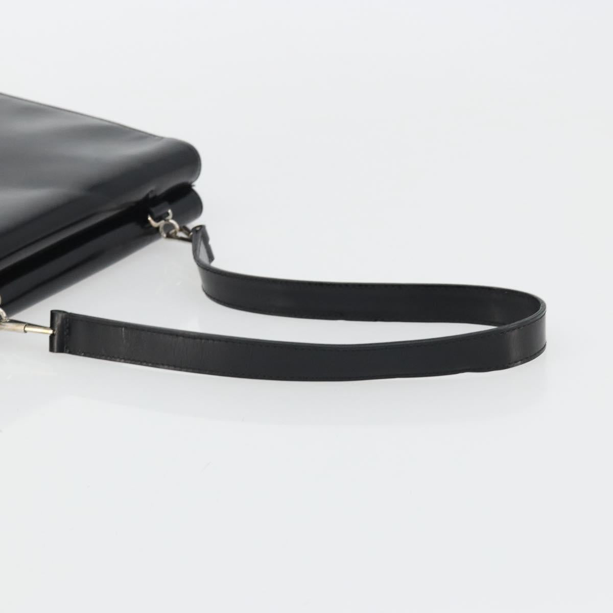 GUCCI Horsebit Shoulder Bag Patent leather Black Silver Auth 175800