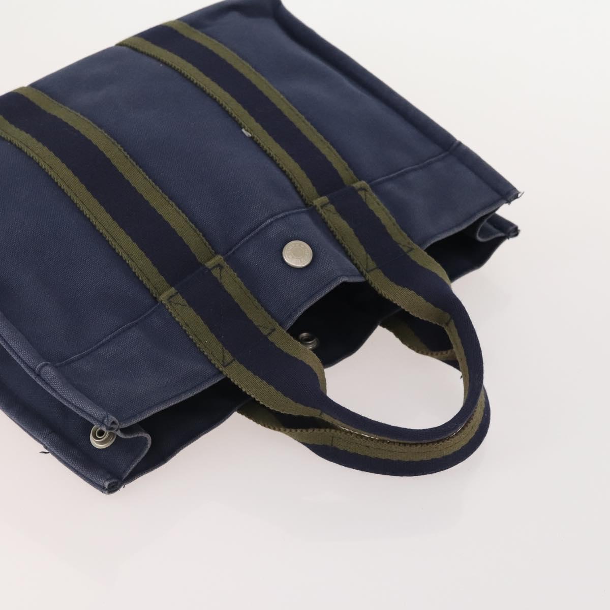 HERMES Fourre Tout PM Hand Bag Canvas 3 Set Navy Black Auth 175803
