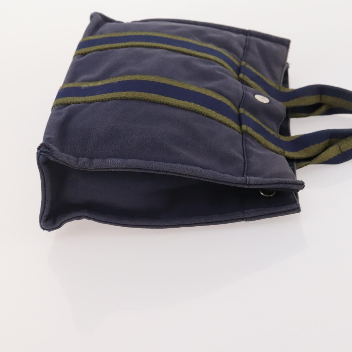 HERMES Fourre Tout PM Hand Bag Canvas 3 Set Navy Black Auth 175803