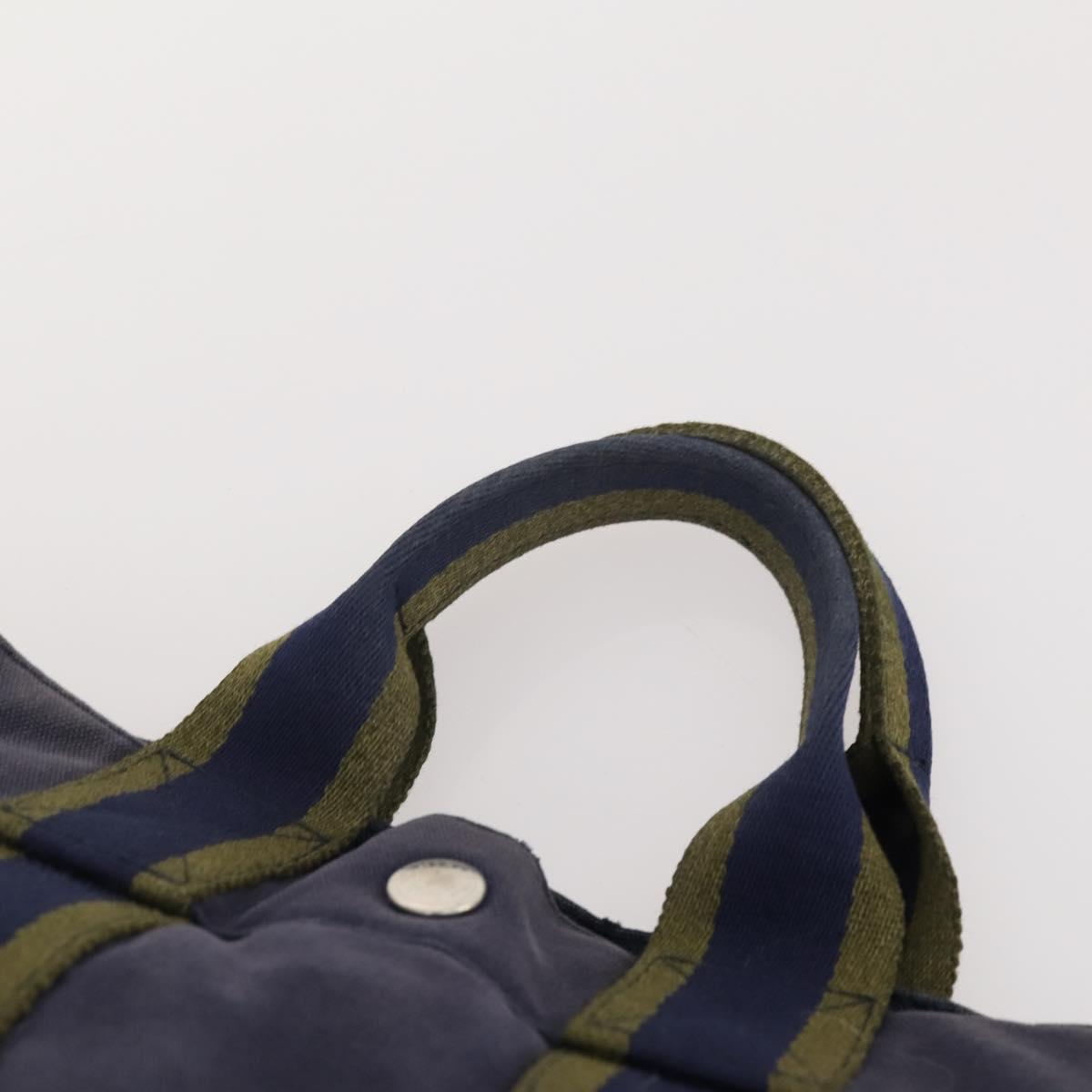 HERMES Fourre Tout PM Hand Bag Canvas 3 Set Navy Black Auth 175803