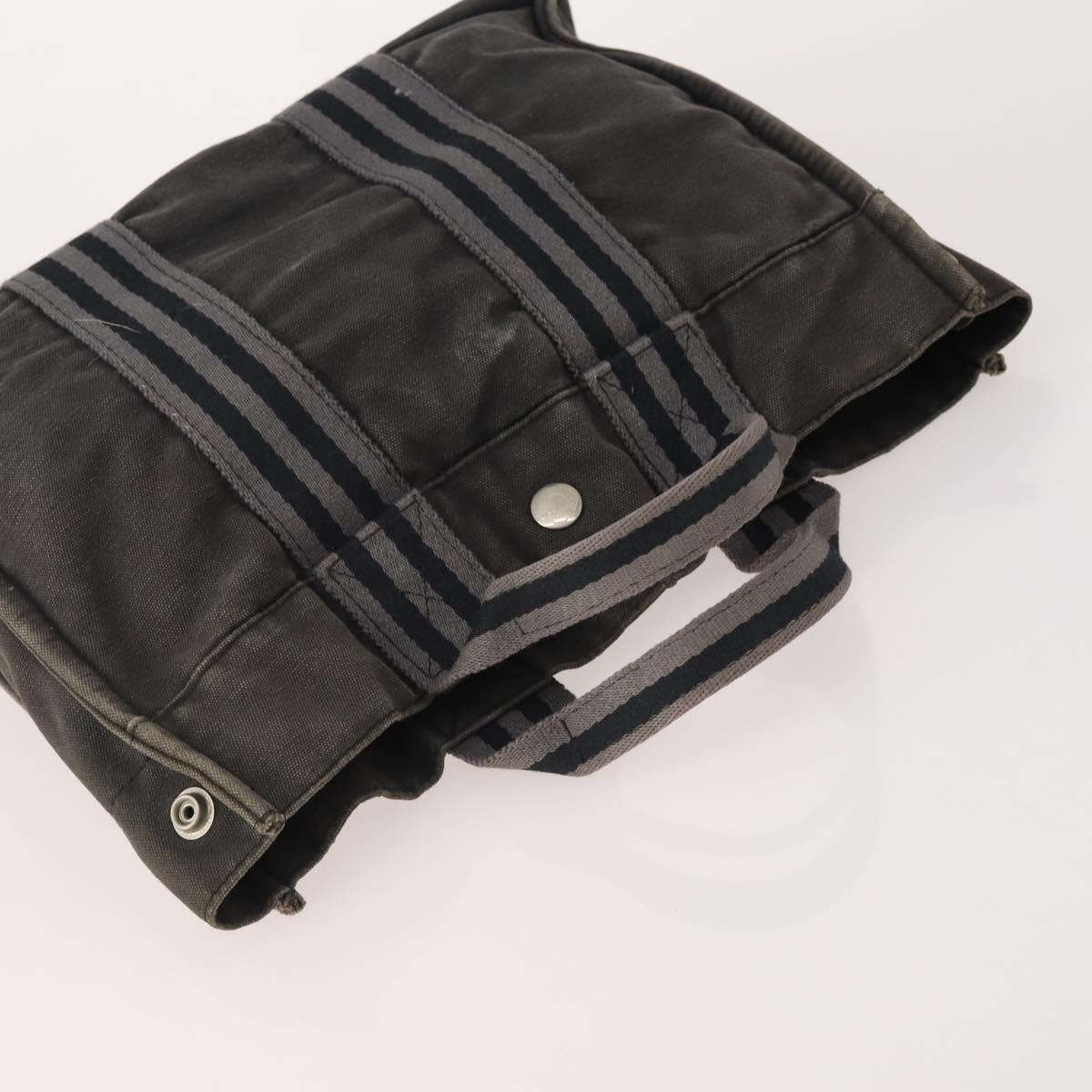 HERMES Fourre Tout PM Hand Bag Canvas 3 Set Navy Black Auth 175803