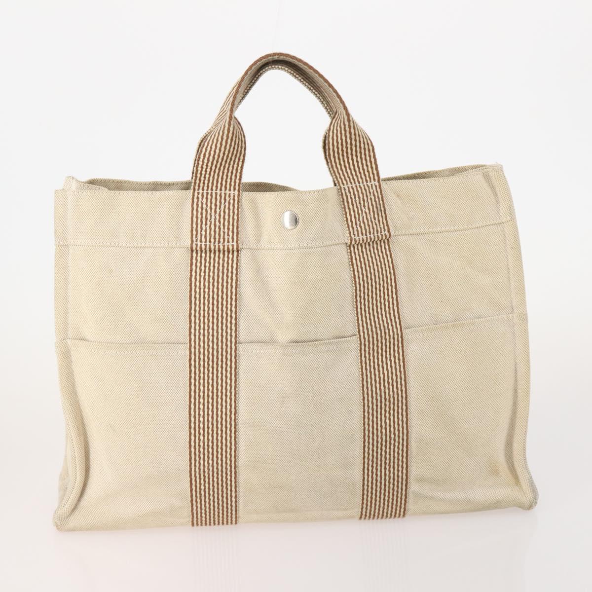 HERMES Fourre Tout MM Hand Bag Canvas 3 Set Gray Black beige Auth 175804
