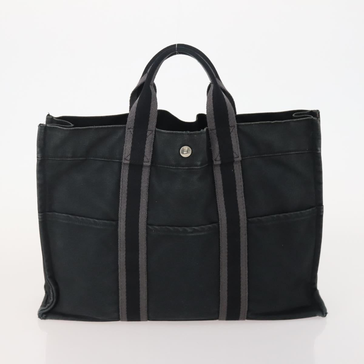 HERMES Fourre Tout MM Hand Bag Canvas 3 Set Gray Black beige Auth 175804