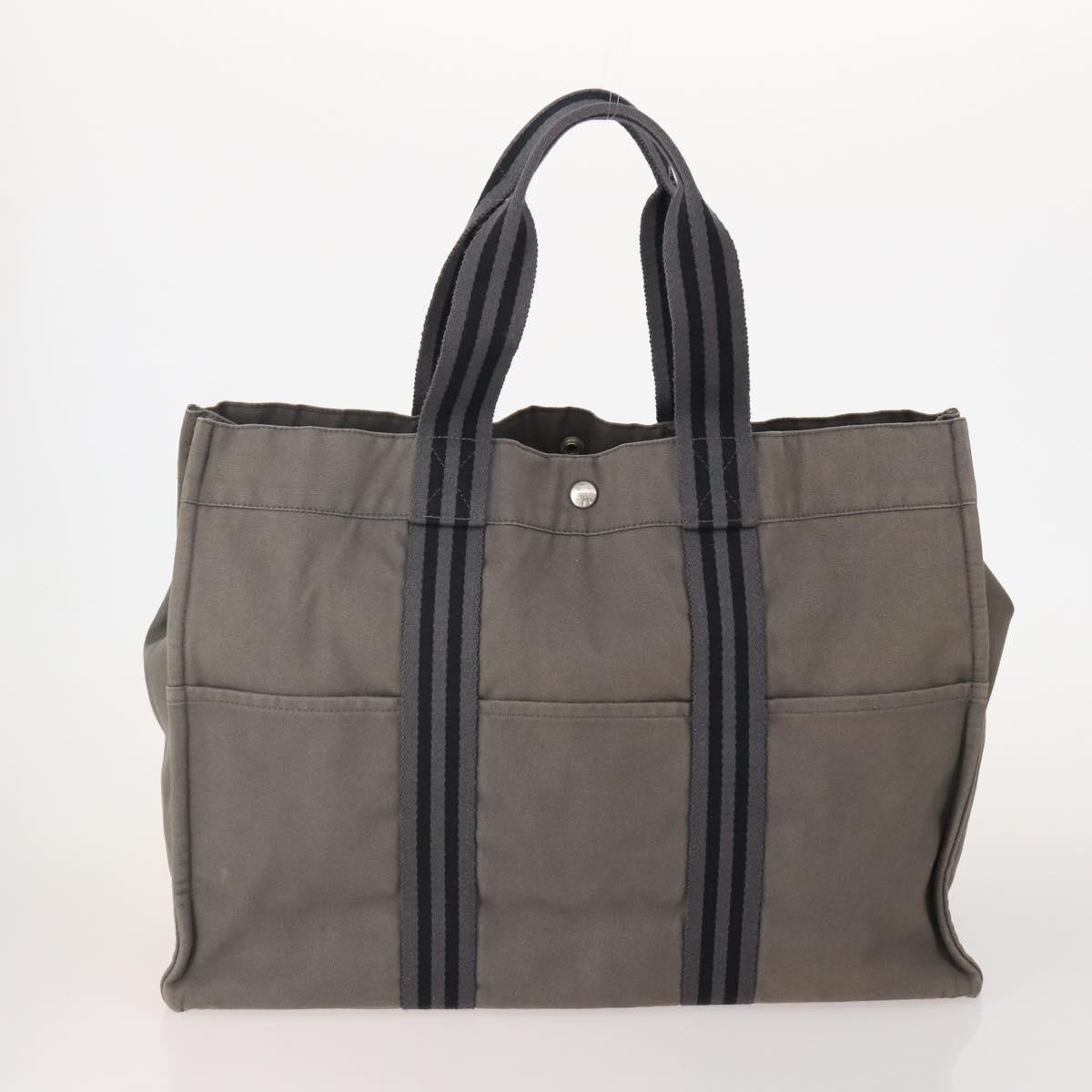 HERMES Fourre Tout MM Hand Bag Canvas 3 Set Gray Black beige Auth 175804