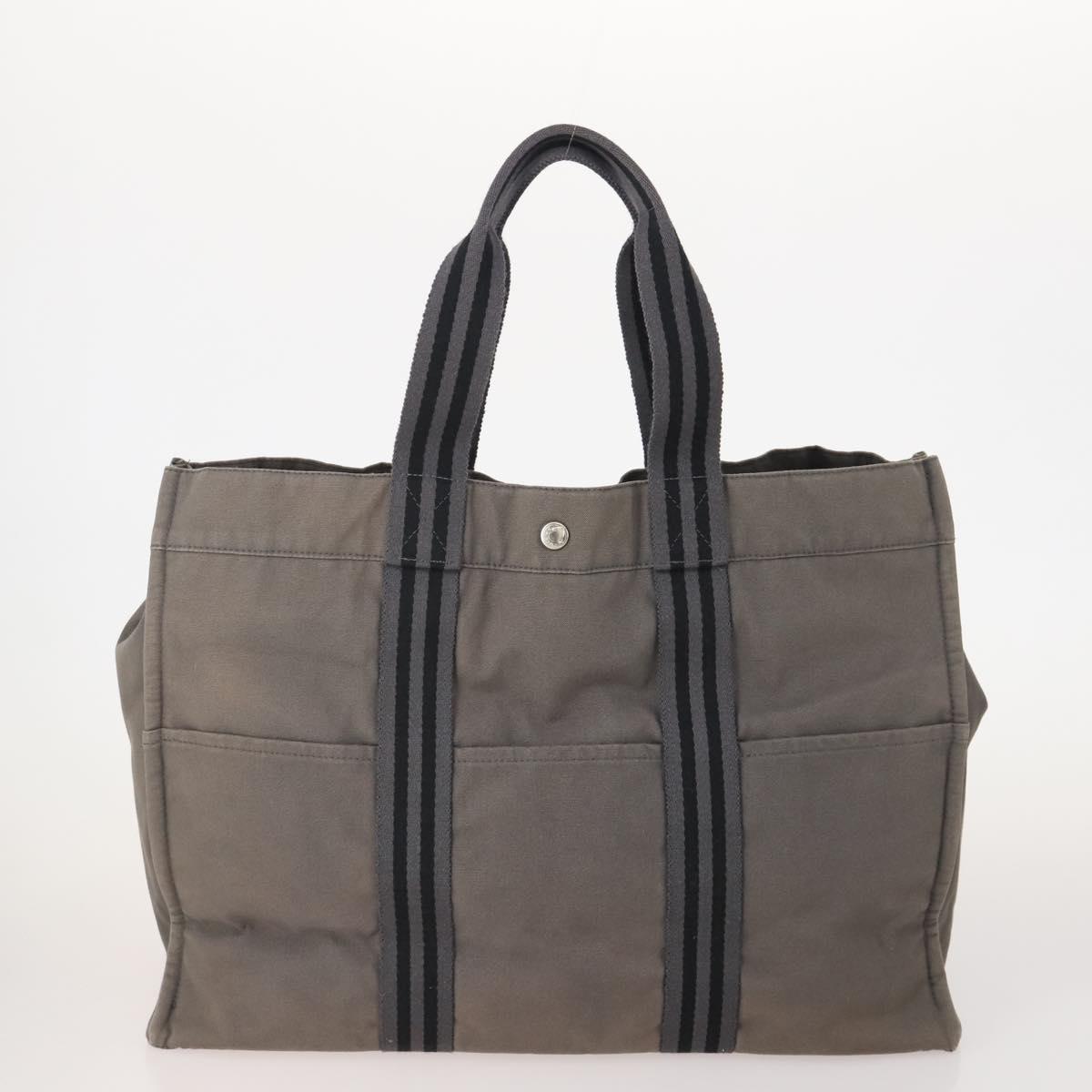 HERMES Fourre Tout MM Hand Bag Canvas 3 Set Gray Black beige Auth 175804